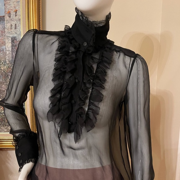 CHANEL Tops - CHANEL  AUTENTIC  SHEERS RUFFLED TURTLENECK BLOUSE MADE IN ITALY  SIZE 36